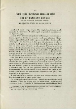 Storia delle matematiche presso gli Arabi del Dr. Ermanno Hankel.