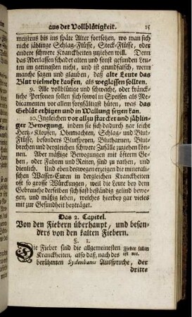Das 2. Capitel. Von den Fieberm überhaupt, und besonders von den kalten Fiebern.