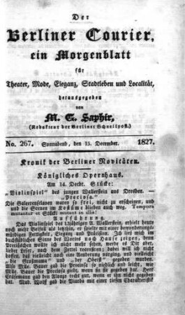No. 267, Sonnabend, den 15. December 1827