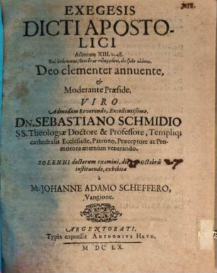 Exegesis Dicti Apostolici Actorum XIII. v. 48 ...