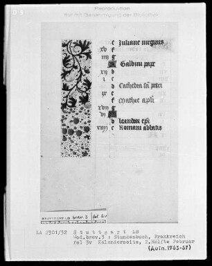Stundenbuch — Kleine Initialen und Teilbordüre, Folio 3verso