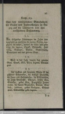 Kap. 19. Von den verschiedenen Benutzungen der Gräser und Futterpflanzen in Bezug auf die Thierarten und ihre verschiedene Bestimmung