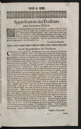 c3r-c4v, Approbation des Docteurs pour l'ancienne Edition