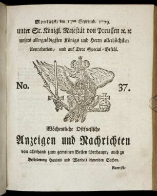 No. 37. Montags, den 13ten Septemb. 1779.
