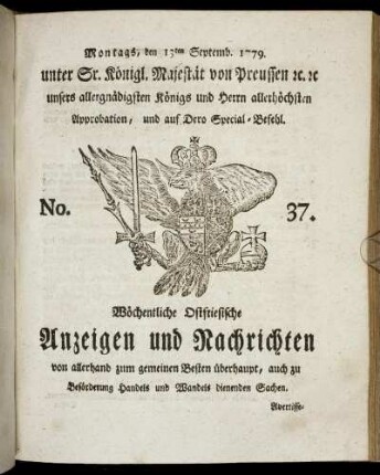 No. 37. Montags, den 13ten Septemb. 1779.