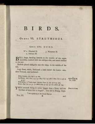 Birds. Order VI. Struthious. [Pl. siehe römische Paginierung]