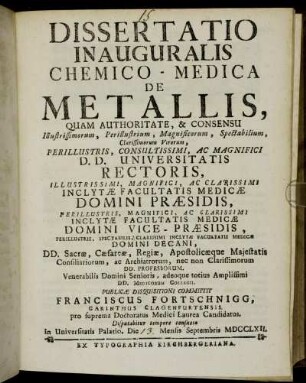 Dissertatio Inauguralis Chemico-Medico De Metallis
