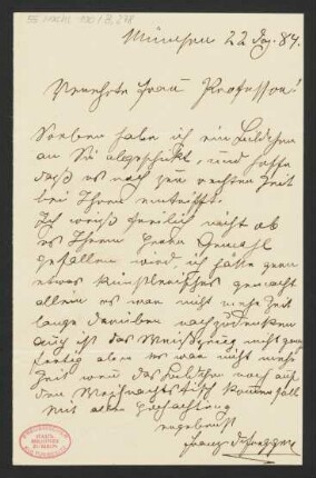 Brief an Unbekannt : 22.12.1884