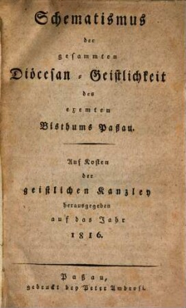 Schematismus des Bistums Passau. 1816