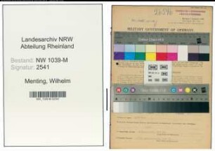 Entnazifizierung Wilhelm Menting , geb. 14.06.1892 (Rendant)