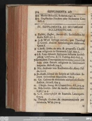 IV. Suppelementa Ad Historiam Ecclesiasticam.