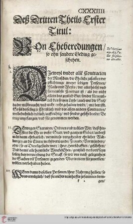 Dritter Theyl Titul 1 Von Eheberedung / so ohn sondere Beding geschehen