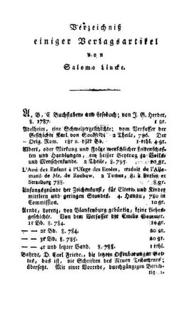 Verzeichniß einiger Verlagsartikel von Salomo Lincke.