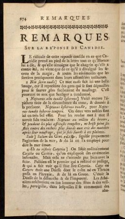 274-281, Remarques sur la Reponse de Canidie.