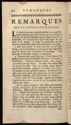 274-281, Remarques sur la Reponse de Canidie.
