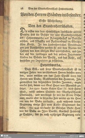 Von den Herren Ständen insbesondre. Erste Abtheilung