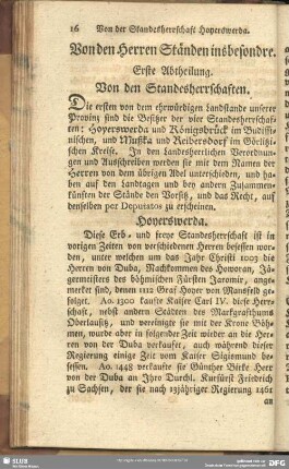 Von den Herren Ständen insbesondre. Erste Abtheilung