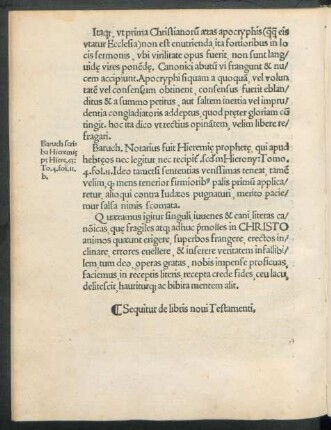 Sequitur de libris novi Testamenti.