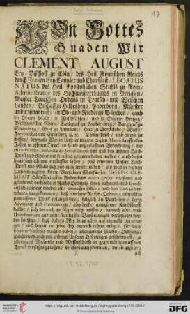 Von Gottes Gnaden Wir Clement August...