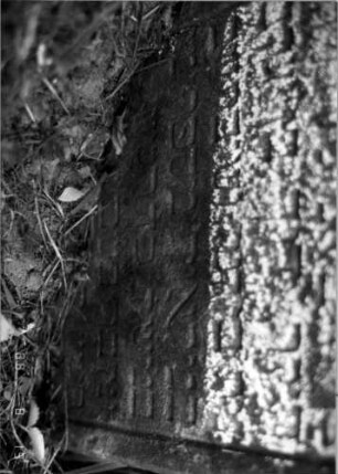 Grabstein 162 (Index: 100108668) Material: Sandstein Zustand: unterer Teil unter der Erde Maße HxBxT: 71x38x11 cm: Grabstein 162A