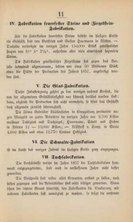 IV. Fabrikation feuerfester Steine und Ziegelstein- Fabrikation.