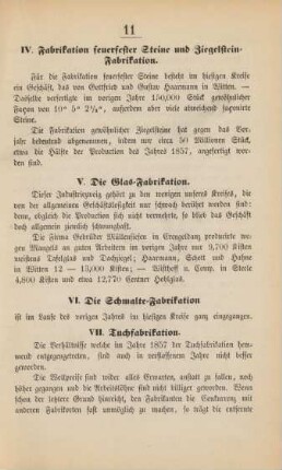 IV. Fabrikation feuerfester Steine und Ziegelstein- Fabrikation.