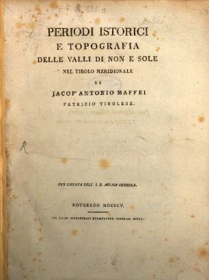 Periodi istorici e topografia delle Valli di non e sole nel Tirolo meridionale