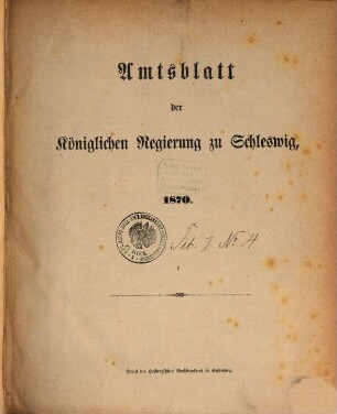 Amtsblatt der Regierung in Schleswig. 1870