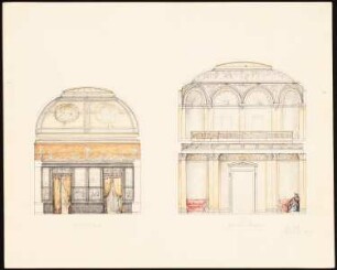 Wohnhaus Wilhelmstraße 70 (Villa Strousberg), Berlin: Bibliothek und Musiksaal: Schnitte und Wandansichten
