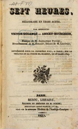 Sept heures : mélodrame en trois actes