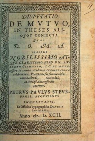 Disputatio de mutuo, in theses aliquot coniecta