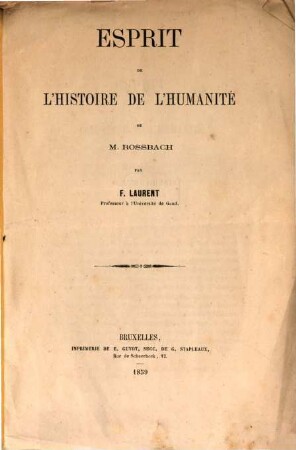 Esprit de l'histoire de l'humanité de M. Rossbach