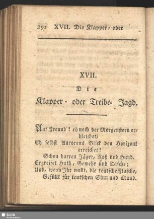 XVII. Die Klapper- oder Treibe- Jagd