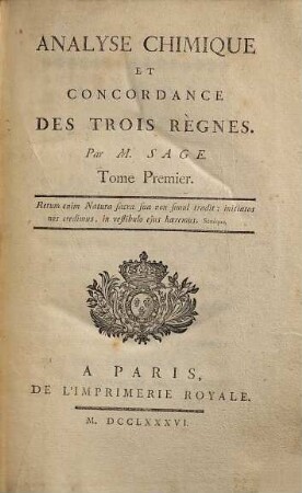 Analyse chimique et concordance des trois règnes, 1