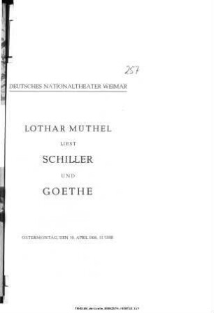 Lothar Müthel liest Schiller und Goethe