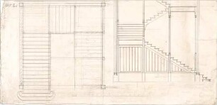 Voit, August von; München; Glaspalast - Treppenhaus (Grundriss, Ansicht)