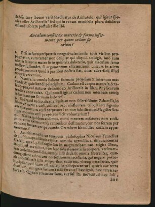 An coelum constet ex materia et forma informante per quam coelum sit coelum?