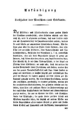 Ankündigung für Liebhaber der Menschen- und Erdkunde