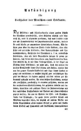 Ankündigung für Liebhaber der Menschen- und Erdkunde