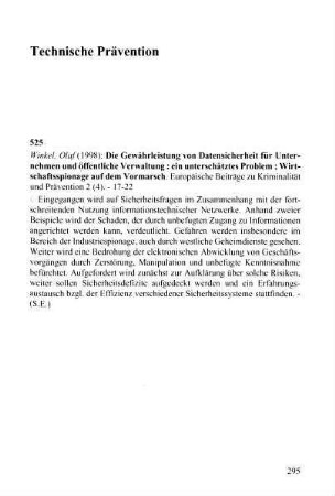 295, Technische Prävention