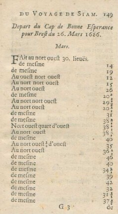 Depart du Cap de Bonne Esperance pour Brest du 26. Mars 1686