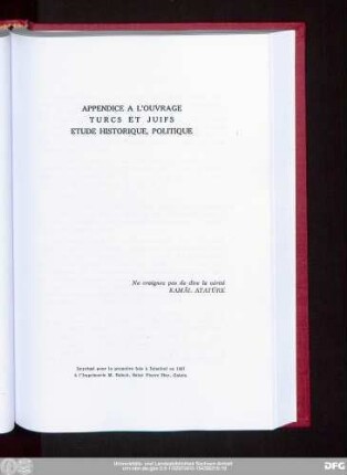 Appendice A L'Ouvrage Turcs Et Juifs Etude Historique, Politique