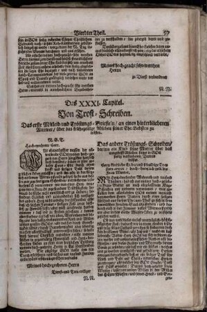 Das XXXI. Capitel. Von Trost-Schreiben