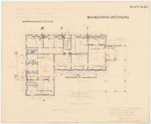 Neubau eines Wohnhauses für Staatsrat Gründgens im Bellevuepark, Berlin: Warmwasserheizung im Grundriss Erdgeschoss; Einzeichnung Heizköper im Kellergeschoss 1:100