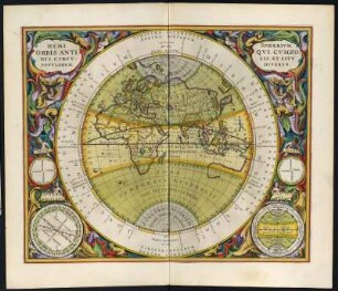 Klimazonenkarte der Alten Welt, Kupferstich, 1661 : Hemisphaerium Orbis Antiqui, Cumzonis, Circulis, Et Situ Populorum Diverso / I. van Loon fec. - Amsterdam : Joannes Janssonius, 1661. - 1 Kt : Kupferst ; Diam. 31 cm, Bildgr. 52 x 42 cm. - Kt. in Kreisform. - Aus: Harmonia Macrocosmica Seu Atlas Universalis Et Novus / Andreas Cellarius