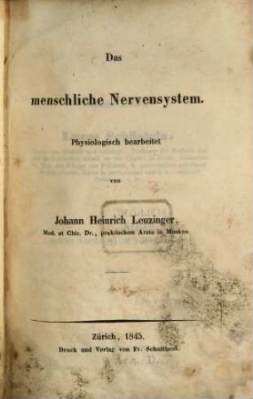 Das menschliche Nervensystem : physiologisch bearbeitet