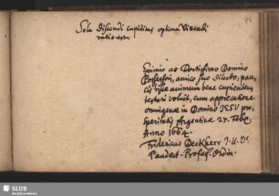 Stammbucheintrag von Friedrich Deckherr. Straßburg, 27. Februar 1664
