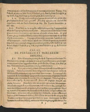 Cap. III. De Persarum Et Turcarum Dissensu.