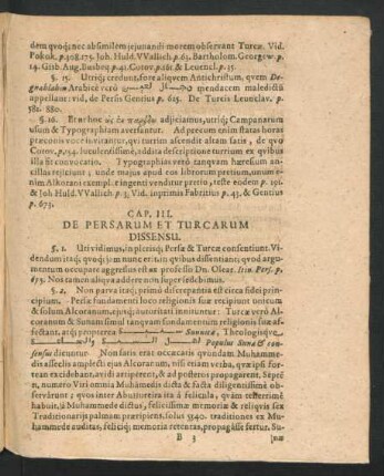 Cap. III. De Persarum Et Turcarum Dissensu.