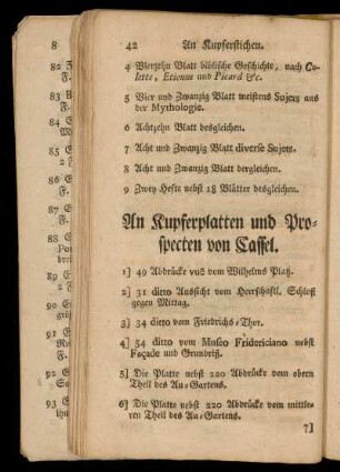 An Kupferplatten und Prospecten von Cassel.